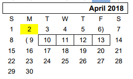 District School Academic Calendar for Westover Park Jr High for April 2018