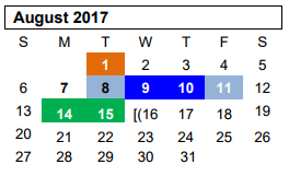 District School Academic Calendar for Westover Park Jr High for August 2017