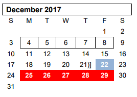 District School Academic Calendar for Youth Ctr Of High Plains for December 2017