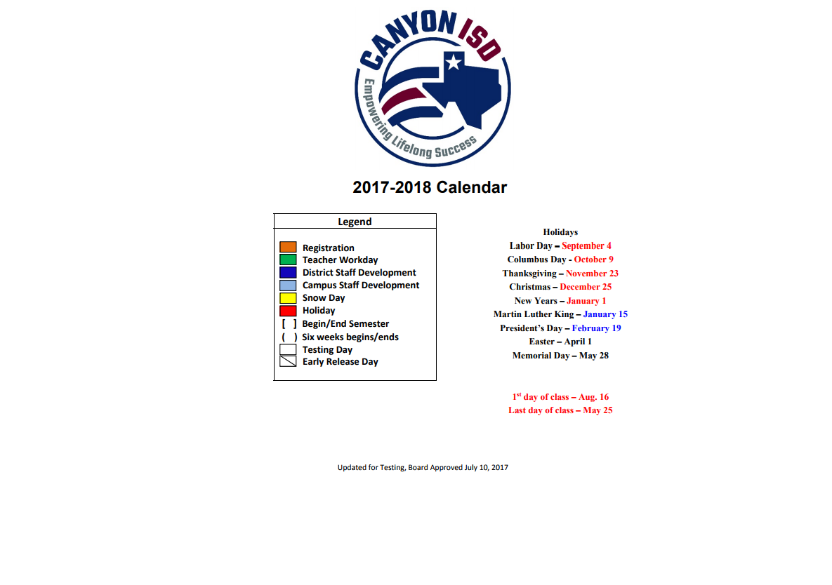 District School Academic Calendar Key for Westover Park Jr High