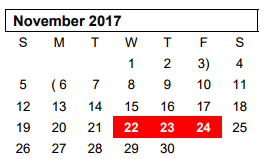 District School Academic Calendar for Gene Howe Elementary for November 2017