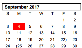 District School Academic Calendar for Westover Park Jr High for September 2017