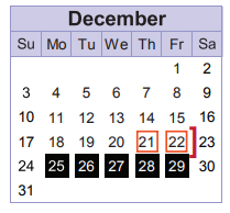 District School Academic Calendar for Blalack Middle School for December 2017