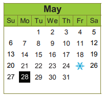 District School Academic Calendar for Kelly Pre-kindergarten Center for May 2018