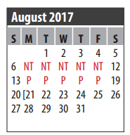 District School Academic Calendar for Clear Brook High School for August 2017