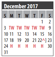 District School Academic Calendar for Ed H White Elementary for December 2017