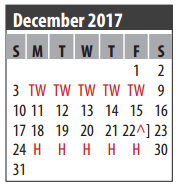 District School Academic Calendar for Space Center Intermediate for December 2017