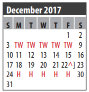 District School Academic Calendar for Walter Hall Elementary for December 2017