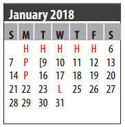 District School Academic Calendar for G H Whitcomb Elementary for January 2018