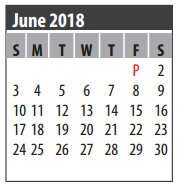District School Academic Calendar for Galveston Co Jjaep for June 2018