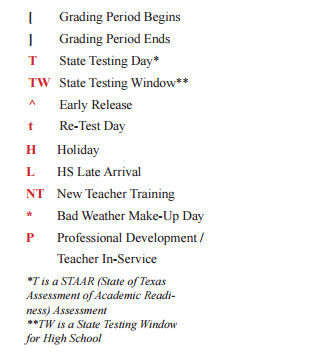 District School Academic Calendar Legend for Space Center Intermediate