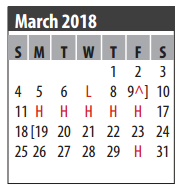 District School Academic Calendar for Bay Elementary for March 2018