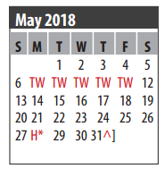 District School Academic Calendar for Galveston Co Jjaep for May 2018