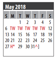 District School Academic Calendar for Space Center Intermediate for May 2018
