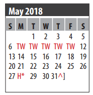 District School Academic Calendar for Clear Creek High School for May 2018