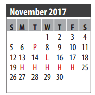 District School Academic Calendar for North Pointe Elementary for November 2017