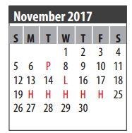 District School Academic Calendar for Galveston Co Jjaep for November 2017