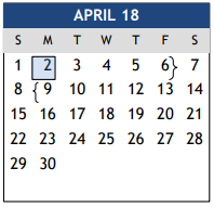 District School Academic Calendar for A & M Cons High School for April 2018