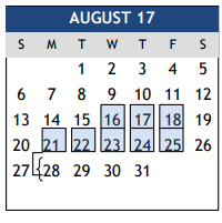 District School Academic Calendar for Center For Alternative Learning for August 2017