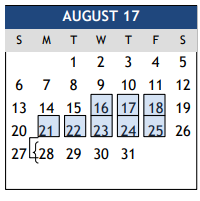 District School Academic Calendar for College Station Jjaep for August 2017