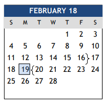 District School Academic Calendar for Center For Alternative Learning for February 2018