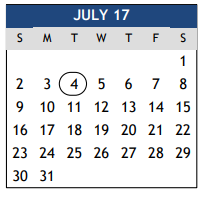 District School Academic Calendar for College Station Jjaep for July 2017