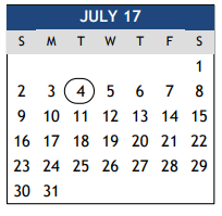 District School Academic Calendar for Pebble Creek Elementary for July 2017