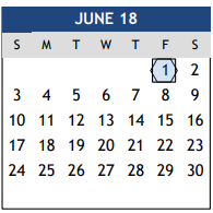 District School Academic Calendar for Rock Prairie Elementary for June 2018