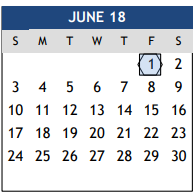 District School Academic Calendar for Forest Ridge for June 2018