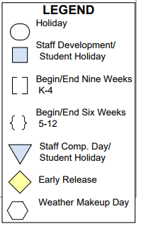 District School Academic Calendar Legend for Southwood Valley Elementary