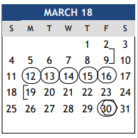 District School Academic Calendar for College Hills Elementary for March 2018