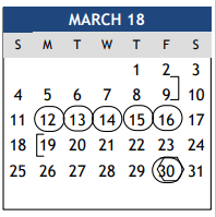 District School Academic Calendar for Oakwood Intermediate School for March 2018