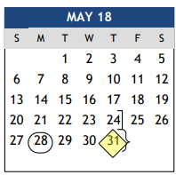 District School Academic Calendar for A & M Cons High School for May 2018