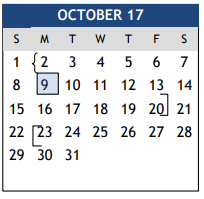District School Academic Calendar for College Station Jjaep for October 2017