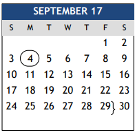 District School Academic Calendar for Pebble Creek Elementary for September 2017