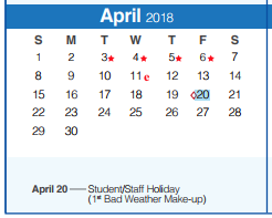 District School Academic Calendar for Memorial High School for April 2018