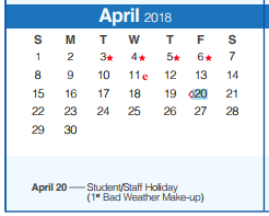 District School Academic Calendar for Spring Branch Middle for April 2018