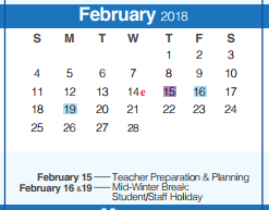 District School Academic Calendar for Smithson Valley High School for February 2018