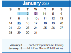 District School Academic Calendar for Freiheit Elementary for January 2018