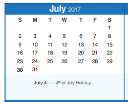 District School Academic Calendar for Smithson Valley High School for July 2017