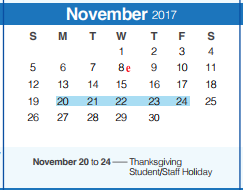 District School Academic Calendar for Arlon R Seay Intermediate for November 2017