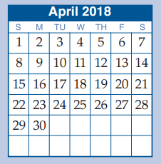 District School Academic Calendar for Cryar Intermediate for April 2018