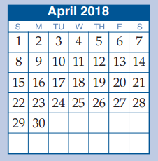 District School Academic Calendar for Pathways for April 2018