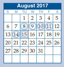District School Academic Calendar for Cryar Intermediate for August 2017