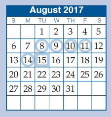 District School Academic Calendar for A D Ford El for August 2017