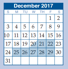 District School Academic Calendar for Flex 11 for December 2017