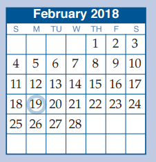 District School Academic Calendar for Flex 11 for February 2018