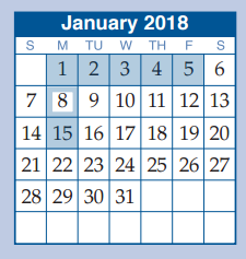 District School Academic Calendar for Glen Loch Elementary for January 2018