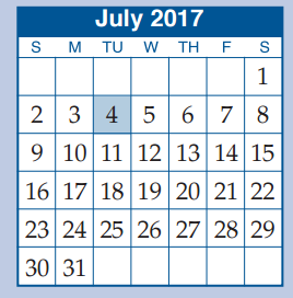 District School Academic Calendar for D A E P for July 2017