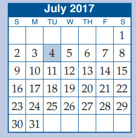 District School Academic Calendar for Mccullough Junior High School for July 2017